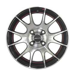 14 Inches Alloy Wheel Onyx M8540 Black Glossy & Polished Metal w Red Ring