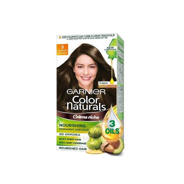 Buy Garnier Color Naturals Creme hair color, Shade 3 Darkest Brown, 70ml +  60g Online at Best Price