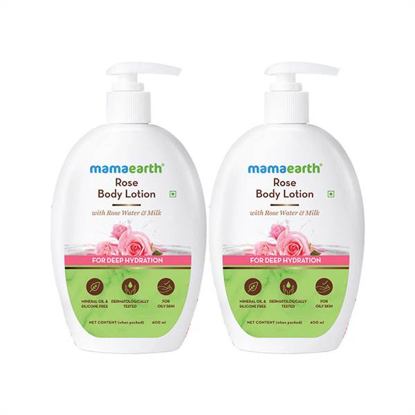 Rose Body Lotion with Rose Water and Milk for Deep Hydration (400 ml) Pack of 2