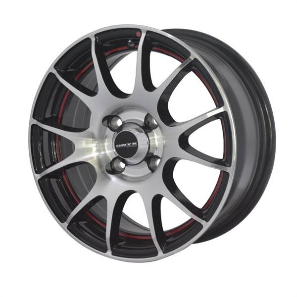 14 Inches Alloy Wheel Onyx M8540 Black Glossy & Polished Metal w Red Ring