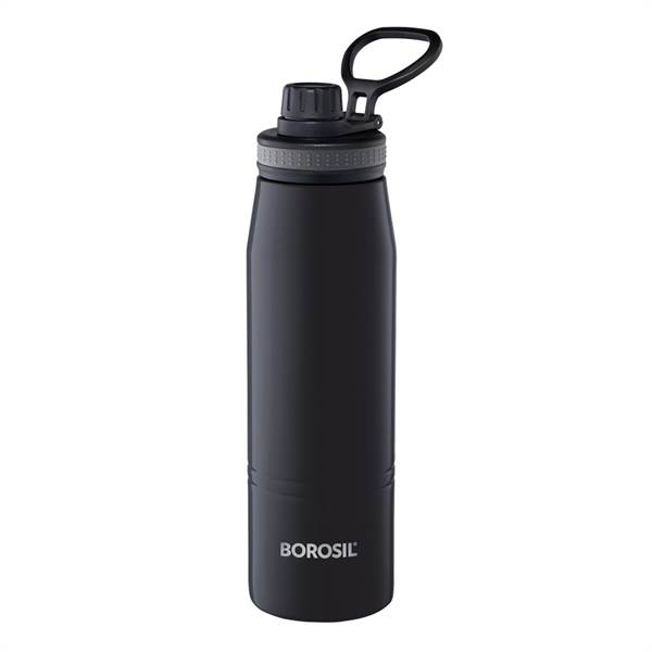 Borosil Stainless Steel Go Sport Water Bottle- Black- 900 ml