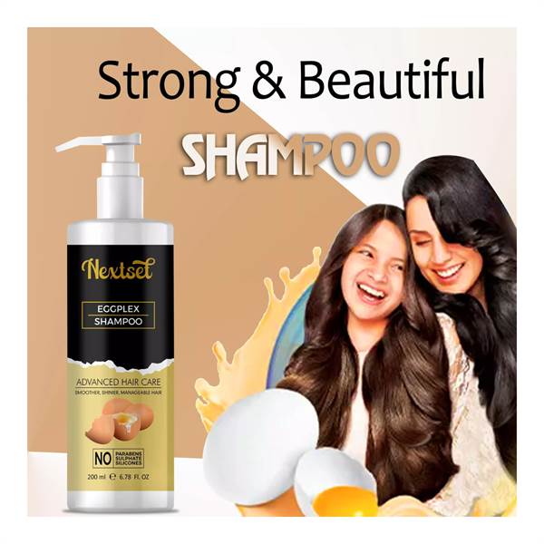 Nextset Eggplex Shampoo for strong hair, with Egg Protein And Collagen for Strength &Shine -200 ml