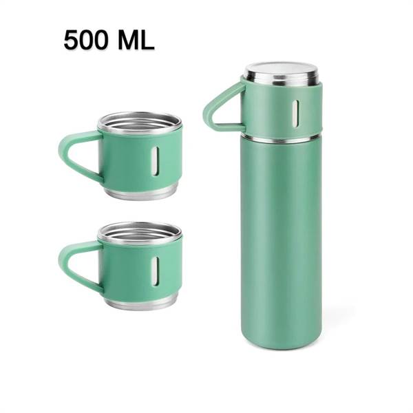 Steel Vacuum Flask Set with 3 Steel Cups - 500ml