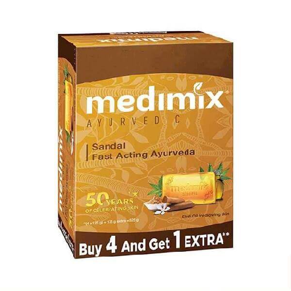 Buy Medimix Ayurvedic Sandal Bathing Bar, 125 g (Buy 4 get 1 Free) Online  at Best Prices | Wellness Forever