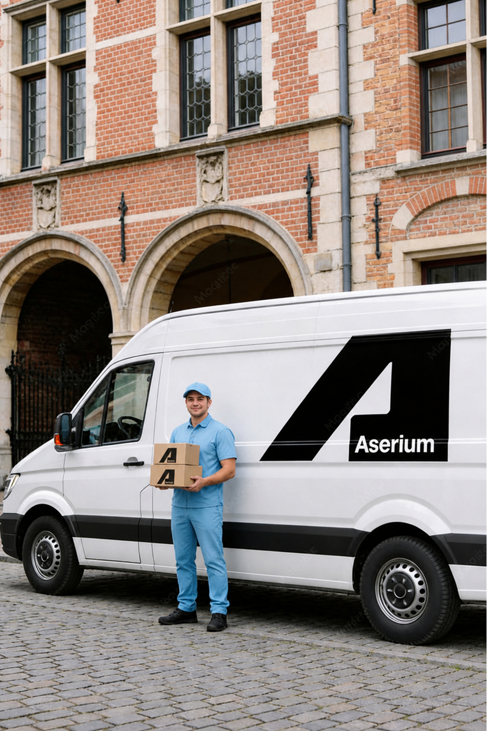 delivery van with carton boxes